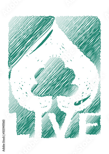 Love of life, vector symbol made with tree ,love icon, and text illustration, for sustainability life campaign
