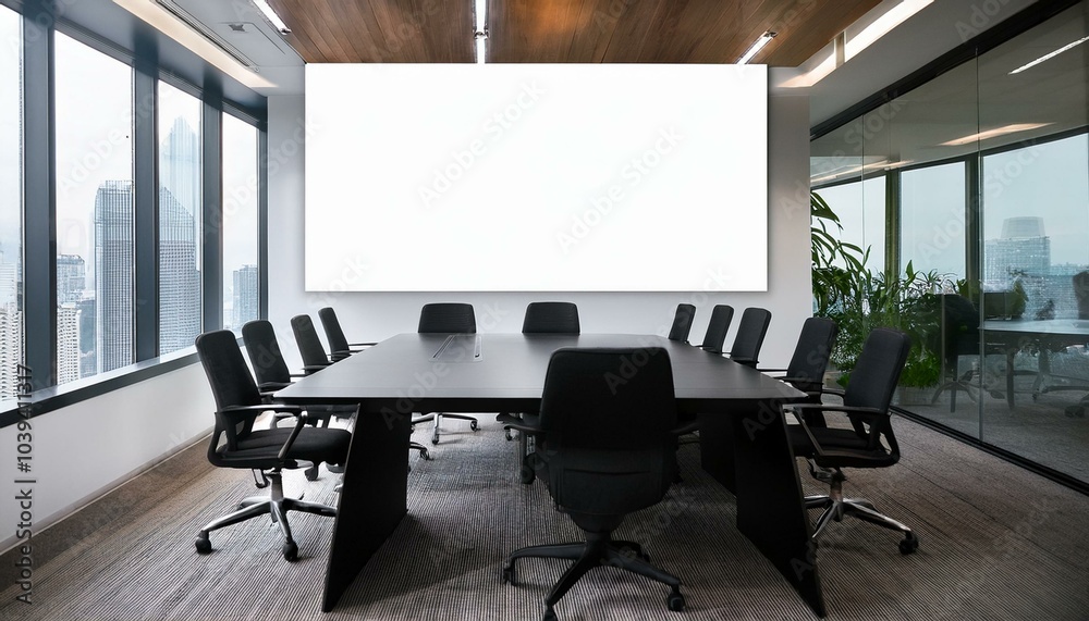 Fototapeta premium Conference office room with and blank wall.