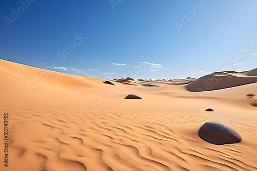 smooth stone sitting in the middle of a vast, empty sand desert