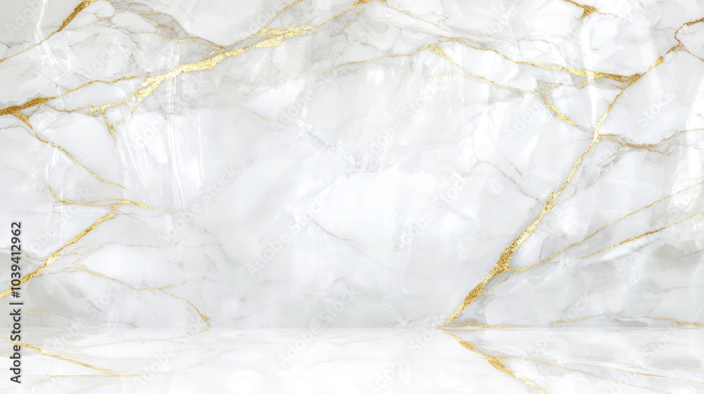 Fototapeta premium Luxe Marble Backdrop with Gold Accents for Skincare Display | Elegance in Light and Detail
