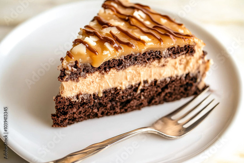 Wallpaper Mural German chocolate cake slice with caramel drizzle Torontodigital.ca