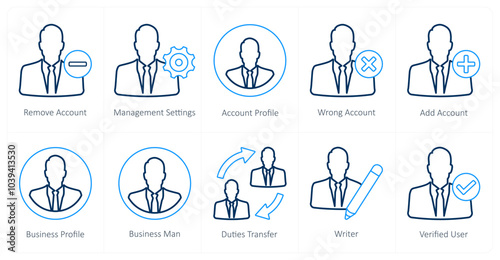 A set of 10 mix icons as remove account, management settings, account profile