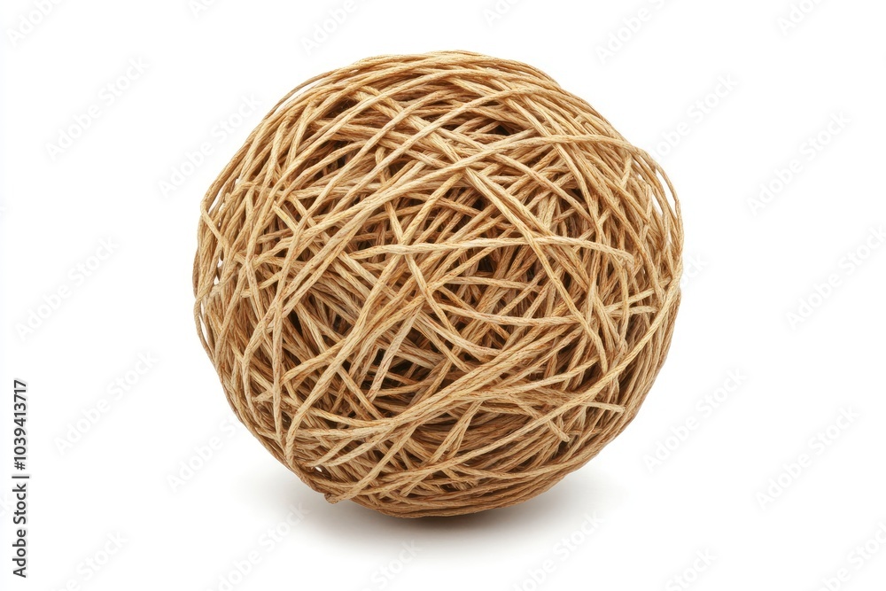 A Ball of Twisted Brown Twine Isolated on a White Background A Ball of Twisted Brown Twine Isolated on a White Background
