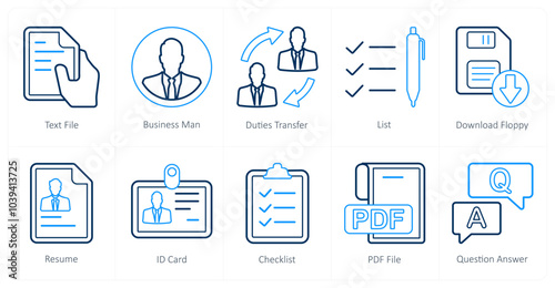 A set of 10 mix icons as text file, businessman, duties transfer