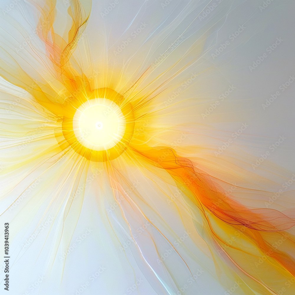 Obraz premium Vibrant sunburst with radiant colors illuminating a bright white canvas