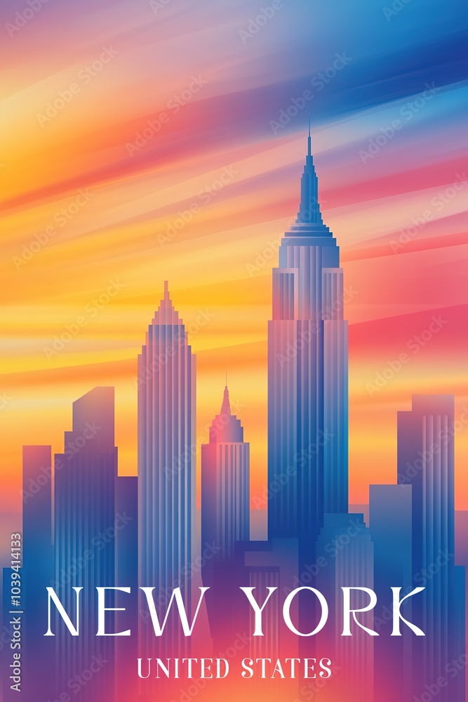 Obraz premium Colorful New York city silhouette at sunset