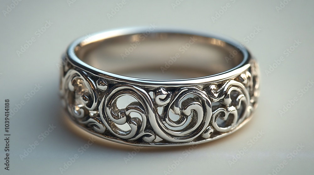 Delicate silver toe ring with intricate patterns isolated on a clean minimalistic background drawing attention to the fine details of its craftsmanship Delicate silver toe ring with intricate patterns isolated on a clean minimalistic background drawing attention to the fine details of its craftsmanship