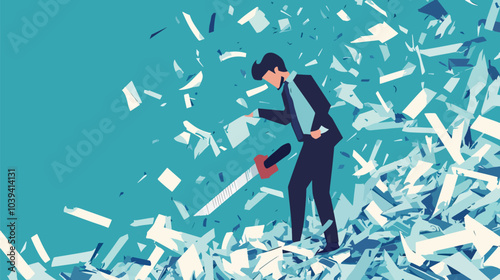 Business man cutting debt burden, flat lay vector illustration, debt recovery, recovery debt, recovery