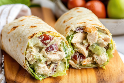 Fresh chicken salad wrap with grapes and lettuce