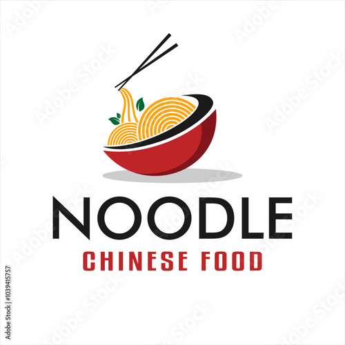 chinese food logo emblem noodles ramen design vector illustration template red bowl for restaurant japanese korean asian food business