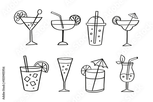 Cocktail Bar Cold Drink Vector Logo Sketch Emblem