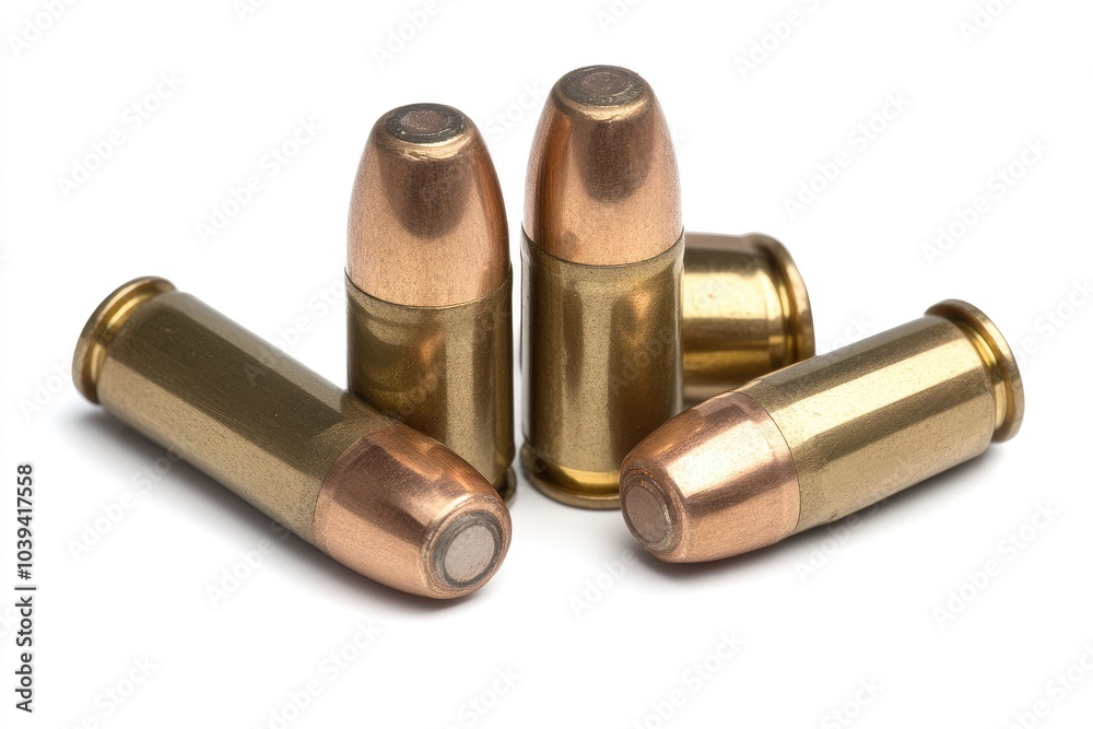 Four Brass Bullet Casings on White Background Four Brass Bullet Casings on White Background