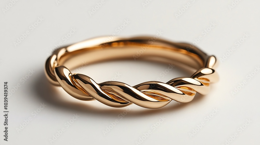 Gold toe ring with a twisted band design isolated on a plain minimalistic background emphasizing its unique and stylish form Gold toe ring with a twisted band design isolated on a plain minimalistic background emphasizing its unique and stylish form