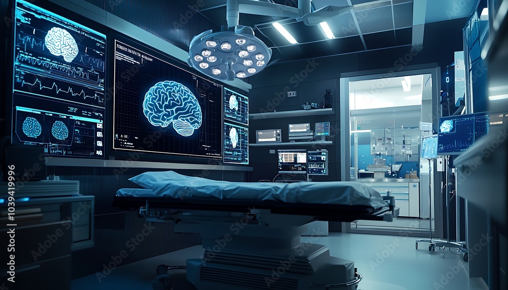 Tech-driven neurology ward with AI seizure detection and brain monitoring systems. Tech-driven neurology ward with AI seizure detection and brain monitoring systems.