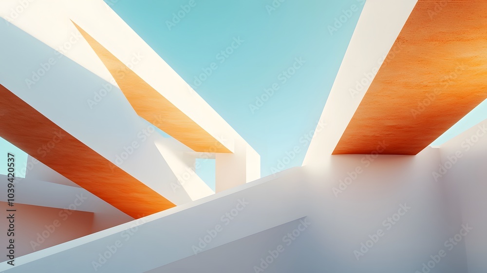 A minimalist architectural design with vibrant orange accents and clean white structures under a clear blue sky, evoking modern simplicity.. A minimalist architectural design with vibrant orange accents and clean white structures under a clear blue sky, evoking modern simplicity..