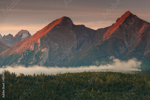 Fototapeta Naklejka Na Ścianę i Meble -  Vibrant Autumn Colors Across the Scenic Polish Countryside Under Tatras