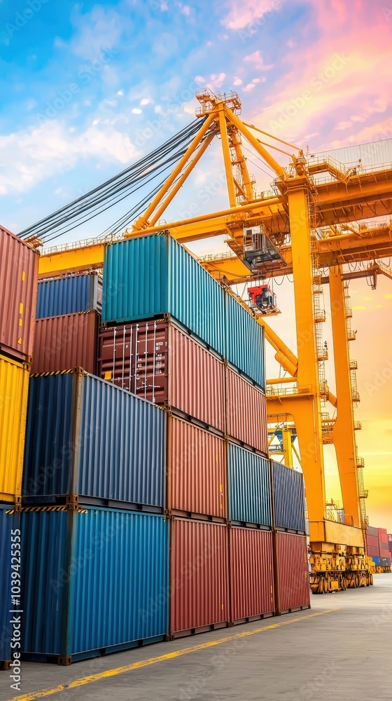 Fototapeta premium Shipping Containers Stacked at Container Port