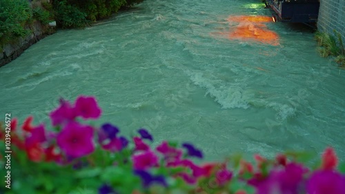  Resort Chamonix-Mont-Blanc in France in the evening at summer. All-season resort. Chamonix