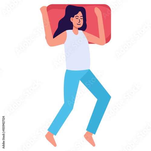 Woman Sleeping Pose Character on White Background, Flat Vector Illustration.