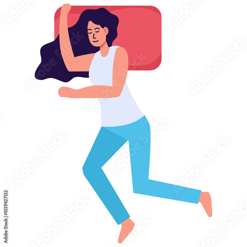 Woman Sleeping Pose Character on White Background, Flat Vector Illustration.