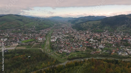 Drone video of Gura Humorului city during autumn photo