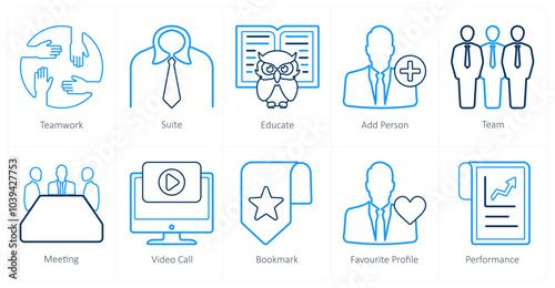 A set of 10 mix icons as teamwork, suite, educate