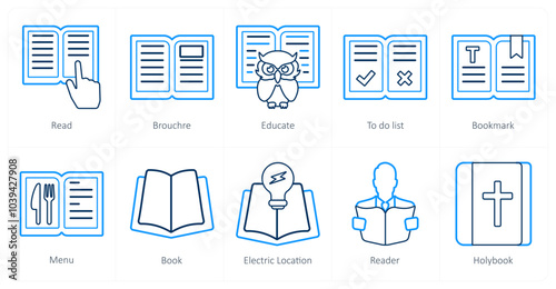 A set of 10 mix icons as read, brochure, educate