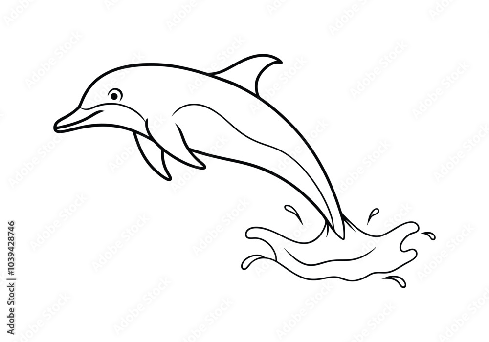 Obraz premium One Line Drawing of a Dolphin Leaping from Water – Marine Life Vector