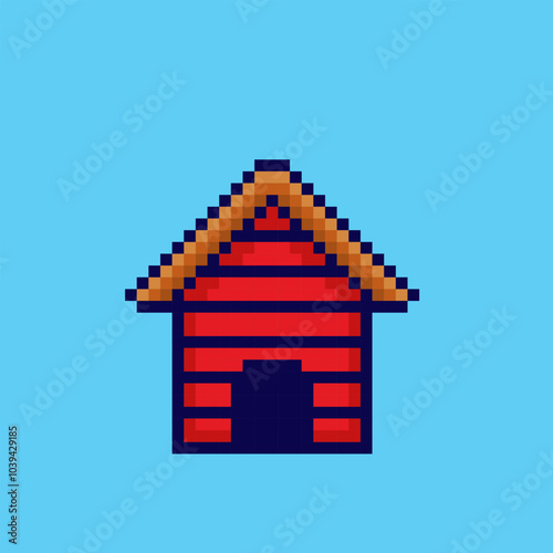 Pixel art Wooden Dog house game asset design