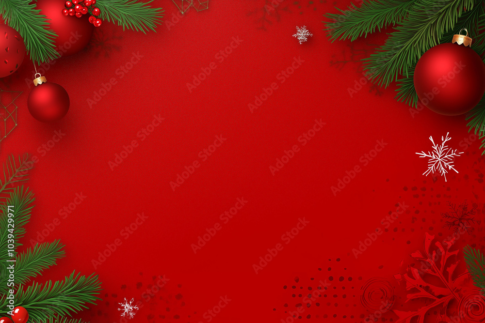 Red Christmas Background with Decorative Borders. Generative AI Red Christmas Background with Decorative Borders. Generative AI