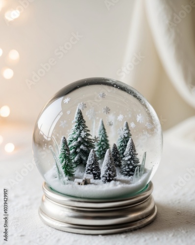 Enchanting Miniature Winter Wonderland Encapsulated in a Magical Glass Globe. photo