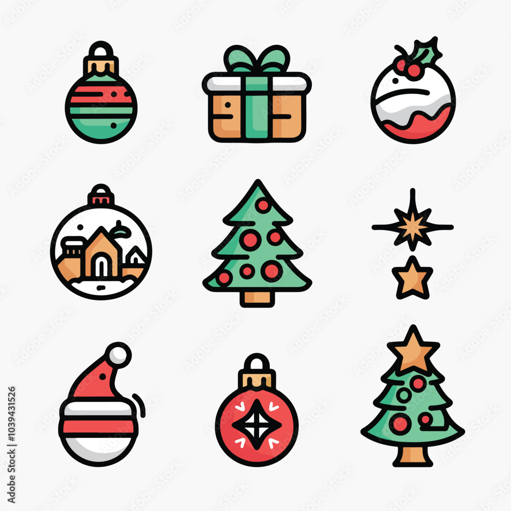Fototapeta premium Collection of Christmas icons on white background, New year s eve, Happy New year