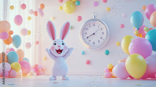 A easter bunny ready for celebration and a glowing “2025”