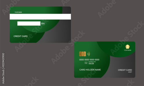 Set of Credit Cards Black Green Colors