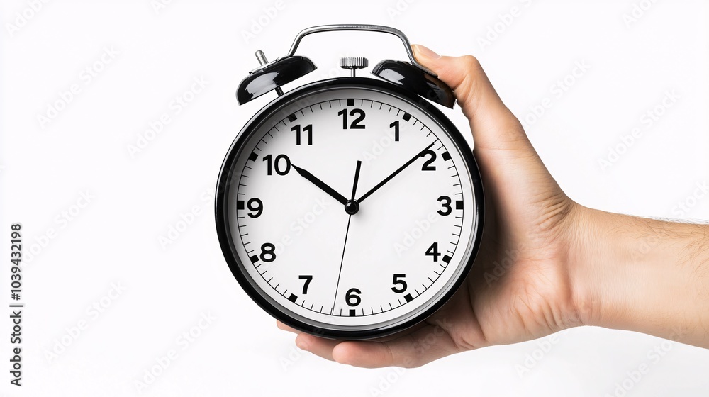 This poster template showcases a clock with a halted hand against a clean white backdrop, ideal for emphasizing themes of time management.