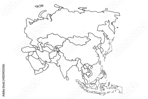 Asia map Outline, Linear Doodle Drawing. for website layouts,background,education, precise,customizable,Travel worldwide,map silhouette backdrop,earth geography, political,reports.