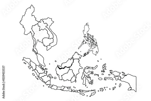 Asia map Outline, Linear Doodle Drawing. for website layouts,background,education, precise,customizable,Travel worldwide,map silhouette backdrop,earth geography, political,reports.