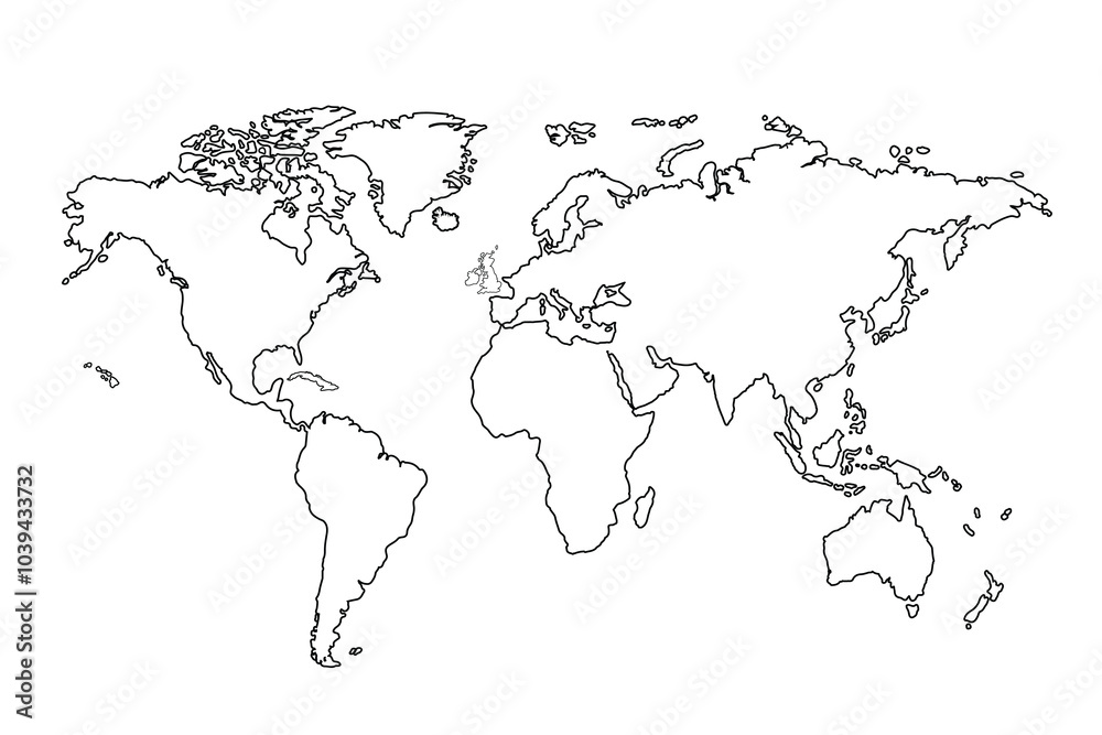 World map Outline, Linear Doodle Drawing. for website layouts,background,education, precise,customizable,Travel worldwide,map silhouette backdrop,earth geography, political,reports.