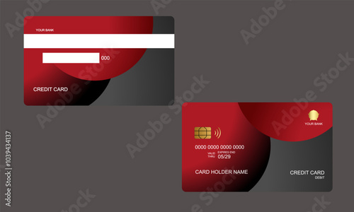 Set of Credit Cards Black Red Colors