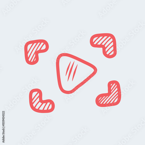 Play Buttons social media elements vector doodle illustration, hand drawn elements