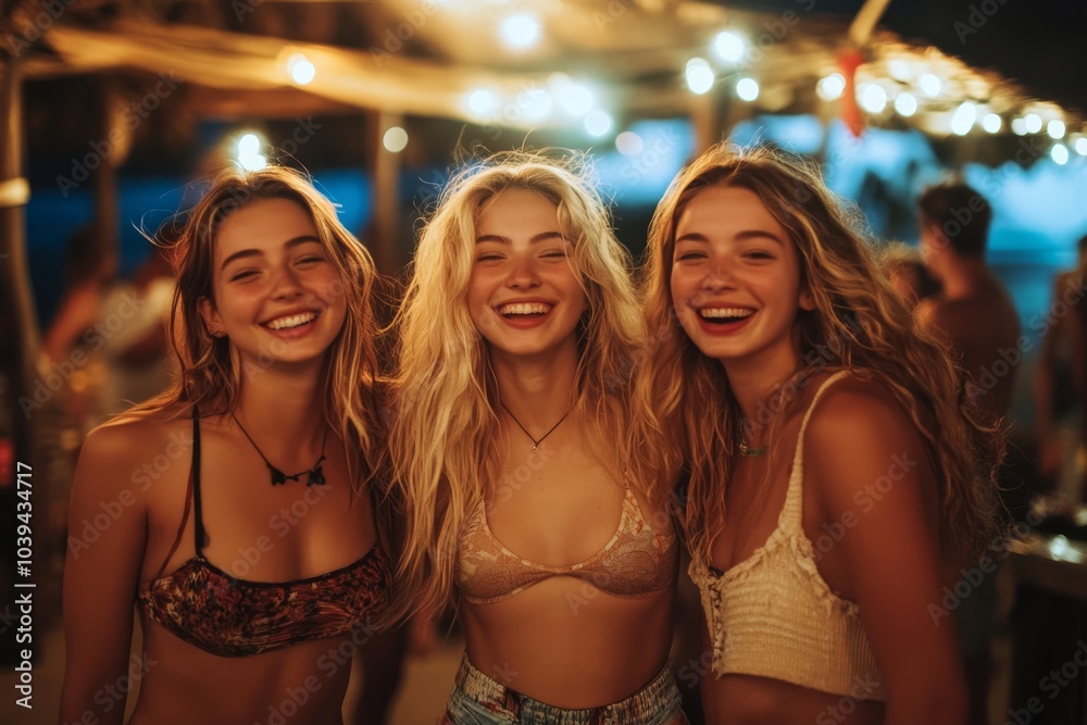 Best friends at beach party, Generative AI Best friends at beach party, Generative AI