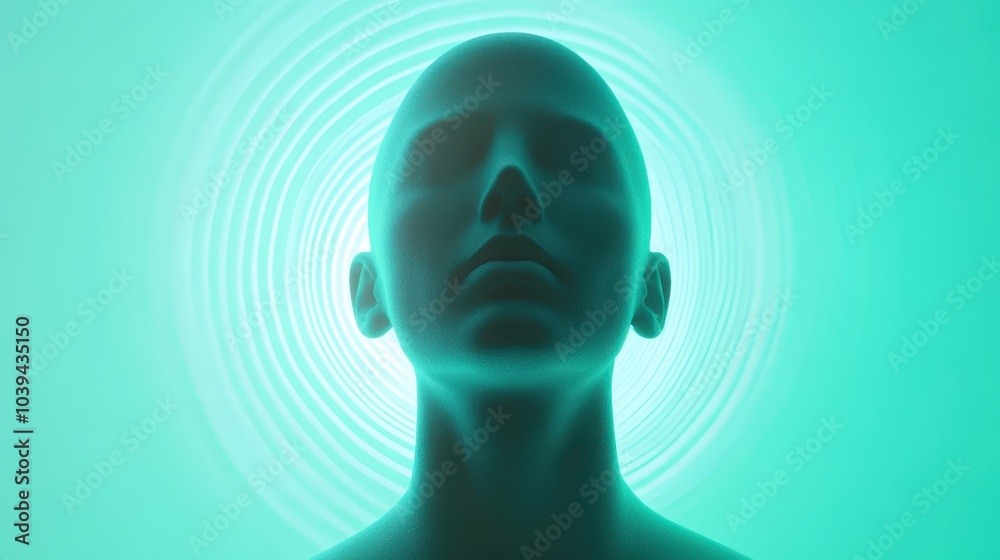 abstract human head in glowing green light abstract human head in glowing green light