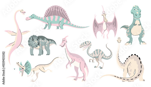 Cartoon dinosaur babies. Prehistoric funny little monster for children theme. Cartoon character in flat style. Vector illustration isolated on white background
