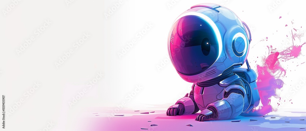 Fototapeta premium Exploring the cosmic adventure of a cute astronaut character in a vibrant sci-fi world filled with colorful elements and imagination