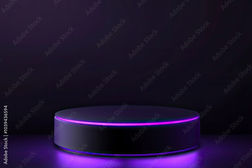 Black neon podium for Halloween with purple glowing light on dark background. Cylinder flat 3d platform. Vector illustration with generative ai Black neon podium for Halloween with purple glowing light on dark background. Cylinder flat 3d platform. Vector illustration with generative ai