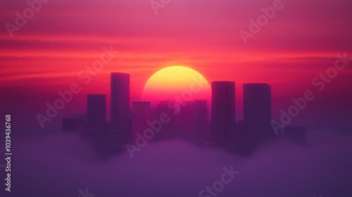 Stunning sunset over the city skyline