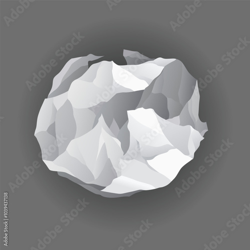 Crumpled paper balls icon. Mistake in document or realistic wrinkled page. Realistic garbage, bad idea symbol. Crushed paper after brainstorming. Vector illustration isolated on gray background