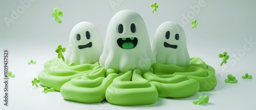 Whimsical ghosts playfully emerge from green slime in a fun and creative halloween scene perfect for kids photo