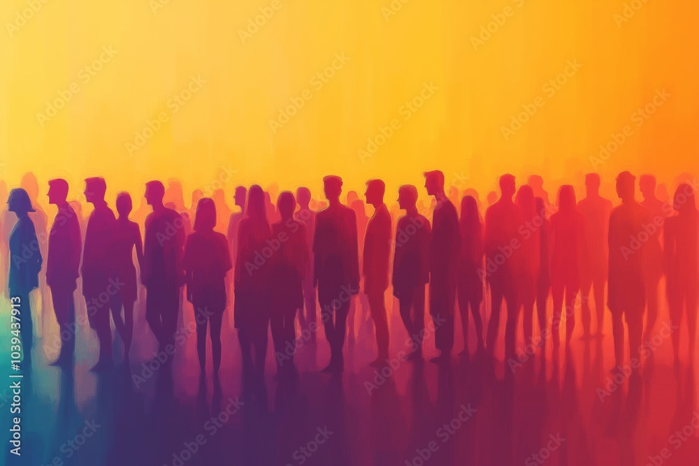 A crowd of people in various shades and shapes, symbolizing diversity and unity A crowd of people in various shades and shapes, symbolizing diversity and unity