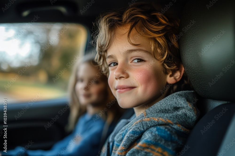 Happy children enjoying a car ride. One boy smiles brightly while a girl looks on. This image captures joy, friendship and youthful adventure. Generative AI Happy children enjoying a car ride. One boy smiles brightly while a girl looks on. This image captures joy, friendship and youthful adventure. Generative AI